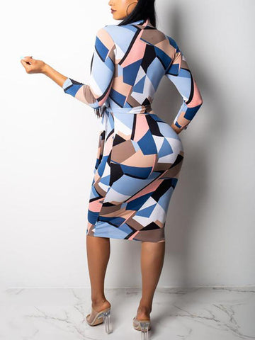 Zipper Front Print Midi Dress