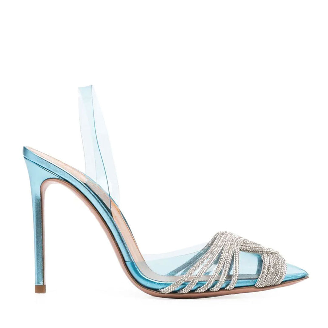 – High Heel-Pumps mit spitzer Zehenpartie und Strassverzierung - Blau