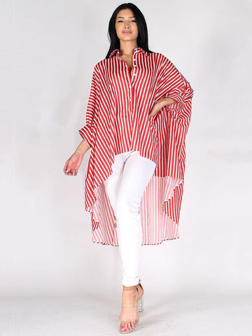 Stripe Print High Low Hem Top