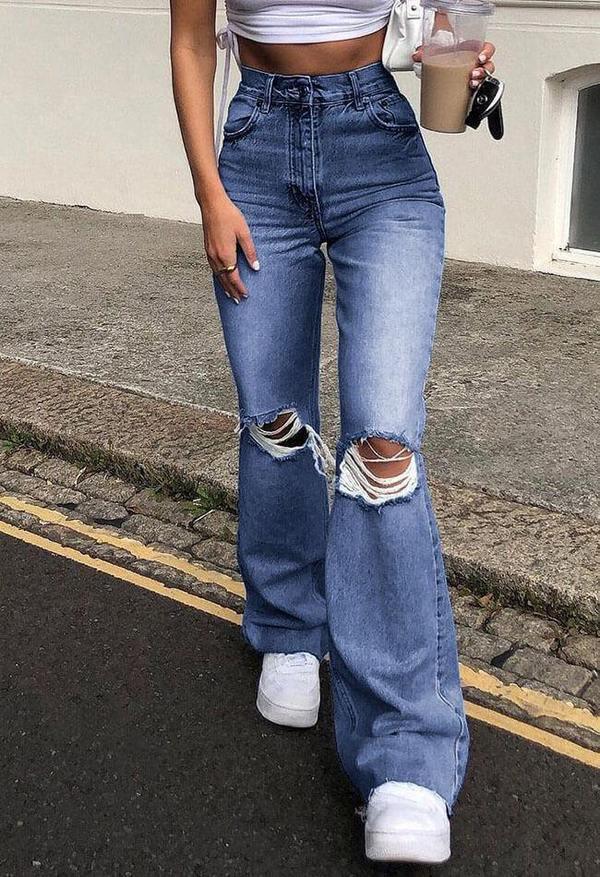 Distressed High Waist Ripped Jeans