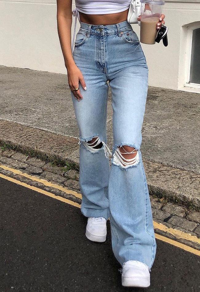 Distressed High Waist Ripped Jeans