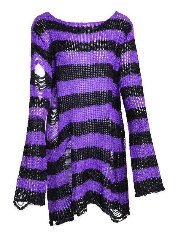 Distressed Stripe Longline Sweater