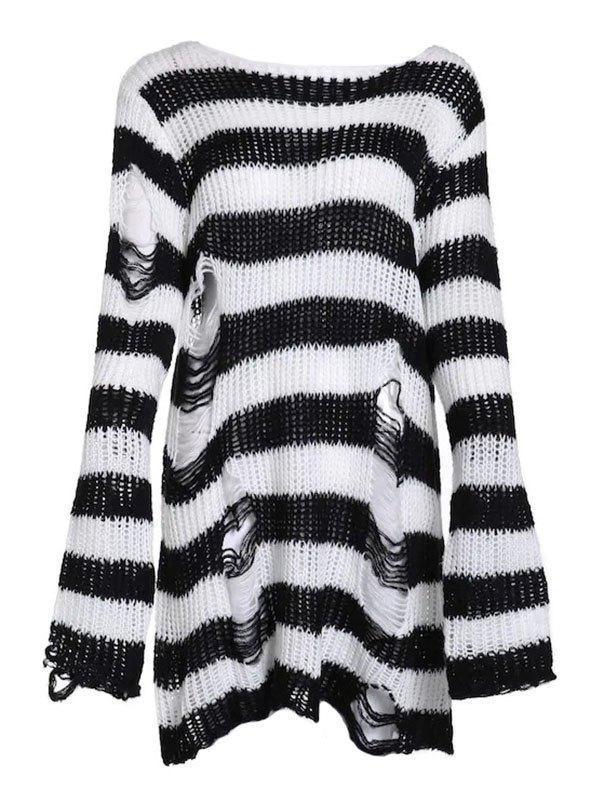 Distressed Stripe Longline Sweater