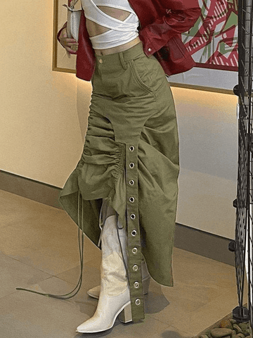 Ruched Irregular Split Long Cargo Skirt