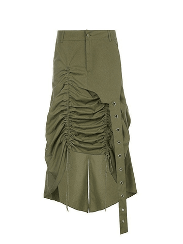 Ruched Irregular Split Long Cargo Skirt