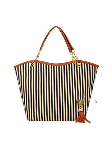 Stripe Fringe Tote Bag