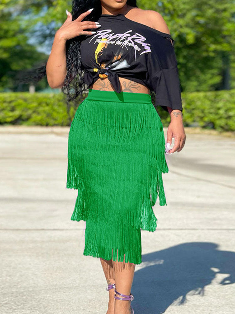 Fransenrock mit hoher Taille