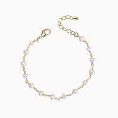Fall In Love Pearlized Beaded Trimmed Chain Bracelet - Gold