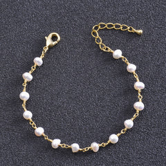 Fall In Love Pearlized Beaded Trimmed Chain Bracelet - Gold