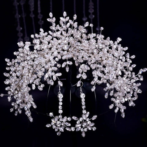 Rhinestone Leaf Motif Embellished Headband - Silver