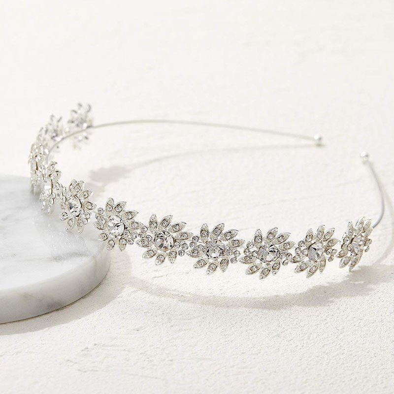 Sunburst Bloom Crystal Rhinestone Embellished Headband - Silver