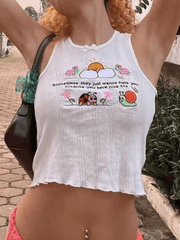 Embroidered Navel Short Cami Top