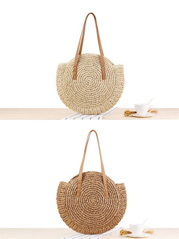 Vintage Round Straw Beach Bag