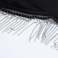 Fabulous Fringed Long Sleeve Crop Top Bodycon Mini Skirt Matching Set - Black