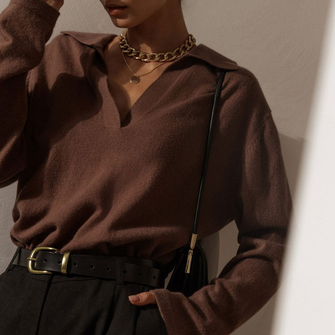 Fabulous Solid Color V Neck Long Sleeve Sweater - Coffee