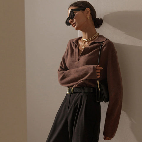 Fabulous Solid Color V Neck Long Sleeve Sweater - Coffee