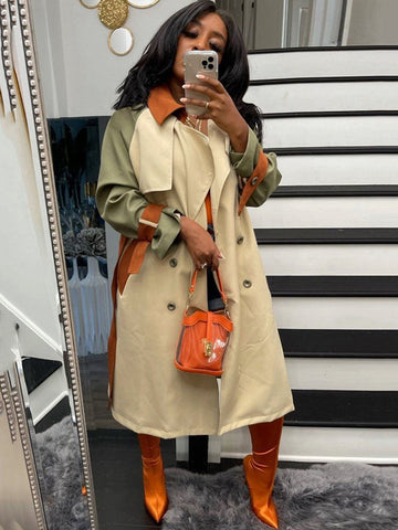 Long Sleeve Belt Turndown Collar Outerwear