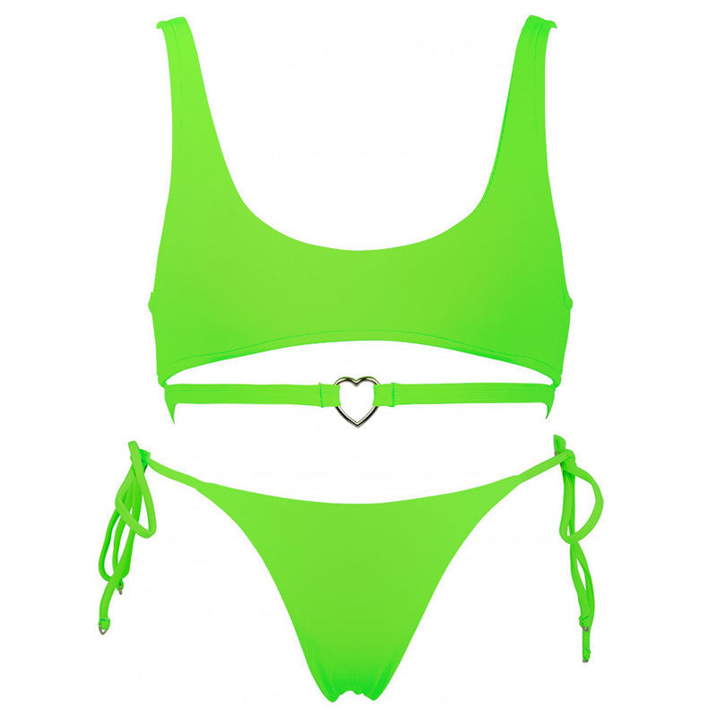 Conjunto de bikini tipo bralette con lazo en forma de corazón - Verde