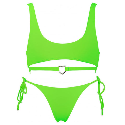 Heart Tie String Bralette Bikini Set - Green