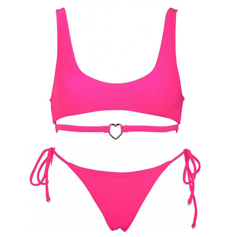 Conjunto de bikini tipo bralette con lazo en forma de corazón - Rosa