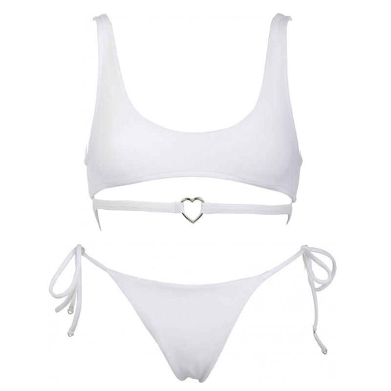 Conjunto de bikini tipo bralette con lazo en forma de corazón - Blanco