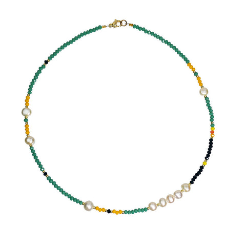 Baroque Pearl Enamel Beaded Choker Necklace - Green