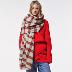 Festival Multi Color Plaid Printed Blanket Scarf - Red
