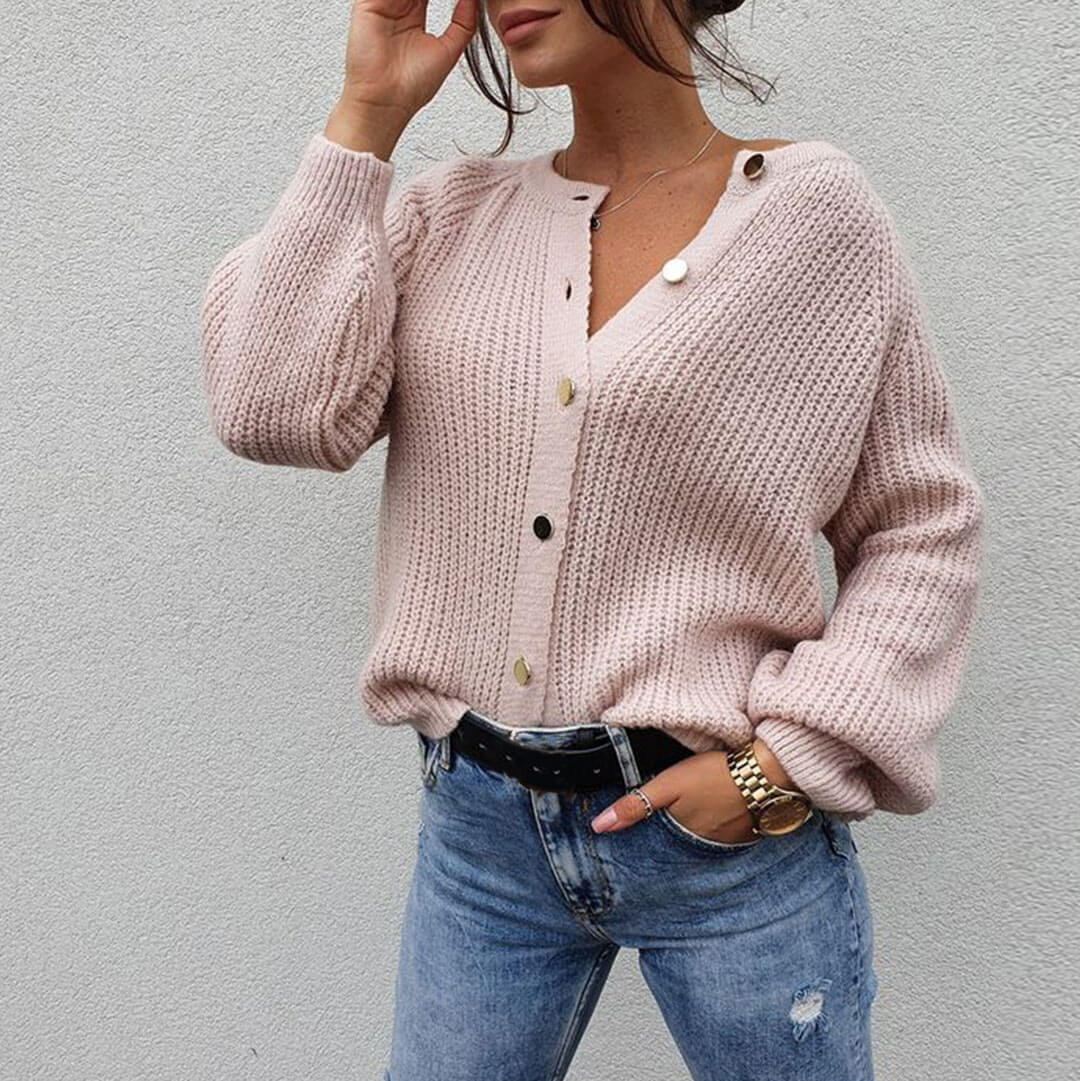 Ribbed Knit Long Sleeve Cardigan - Dusty Pink