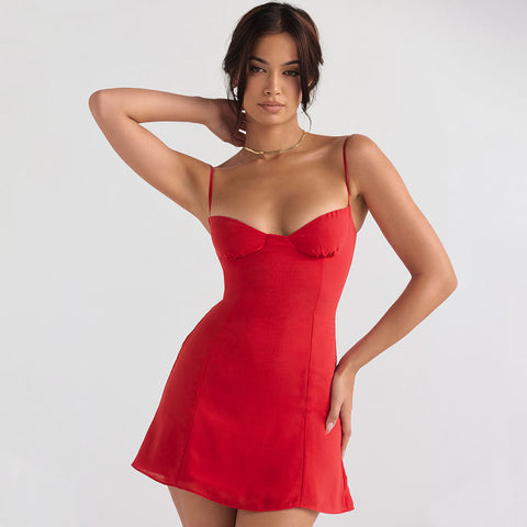 Spaghettiträger Sweetheart Neck Slip Party Minikleid - Rot