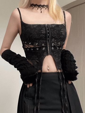 Schwarzes Korsett-Top mit Blumenmuster