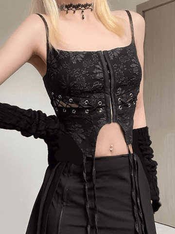 Schwarzes Korsett-Top mit Blumenmuster