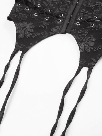 Schwarzes Korsett-Top mit Blumenmuster