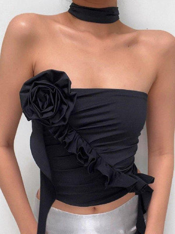 Bandeau-Top mit Blumenverzierung