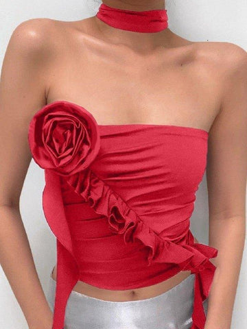 Bandeau-Top mit Blumenverzierung