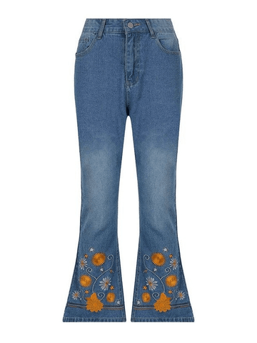 Floral Embroidery Flare Jeans