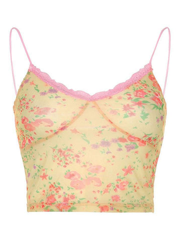 Kurzes Camisole-Top mit floralen Spitzenträgern