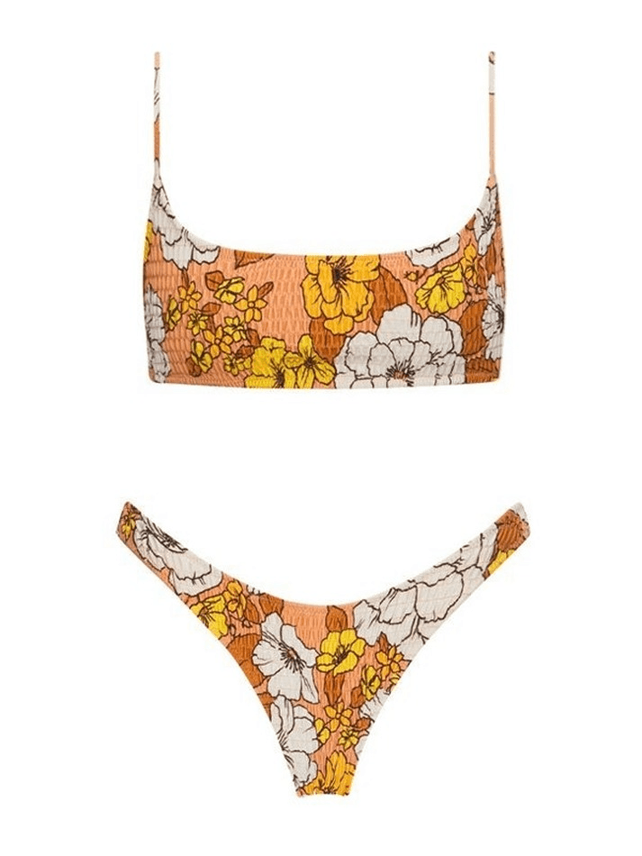 Conjunto de bikini fruncido con estampado floral