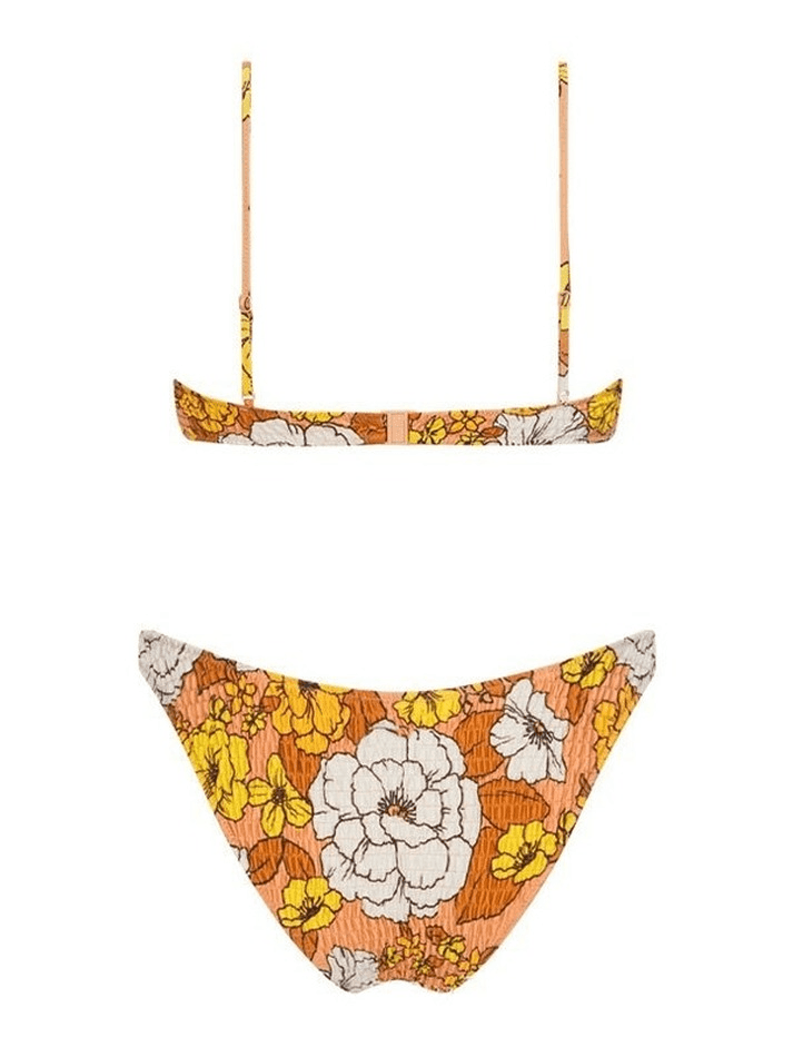 Gesmoktes Bikini-Set mit Blumenmuster