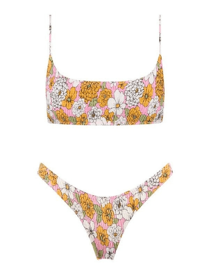 Gesmoktes Bikini-Set mit Blumenmuster