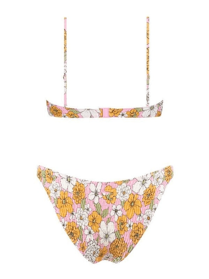 Gesmoktes Bikini-Set mit Blumenmuster