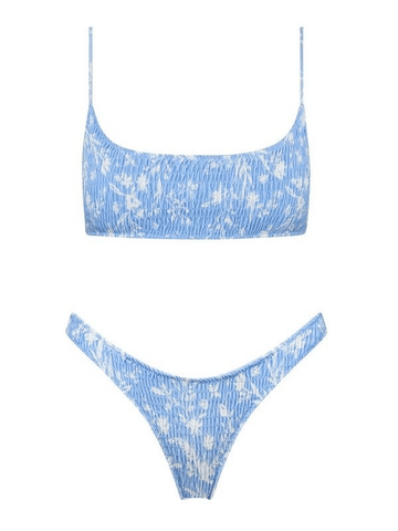 Gesmoktes Bikini-Set mit Blumenmuster