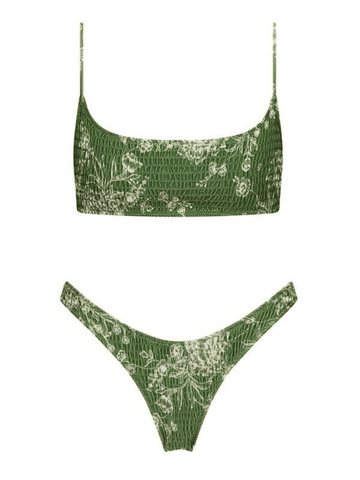 Gesmoktes Bikini-Set mit Blumenmuster