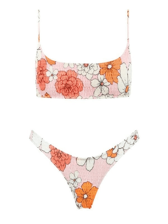 Gesmoktes Bikini-Set mit Blumenmuster