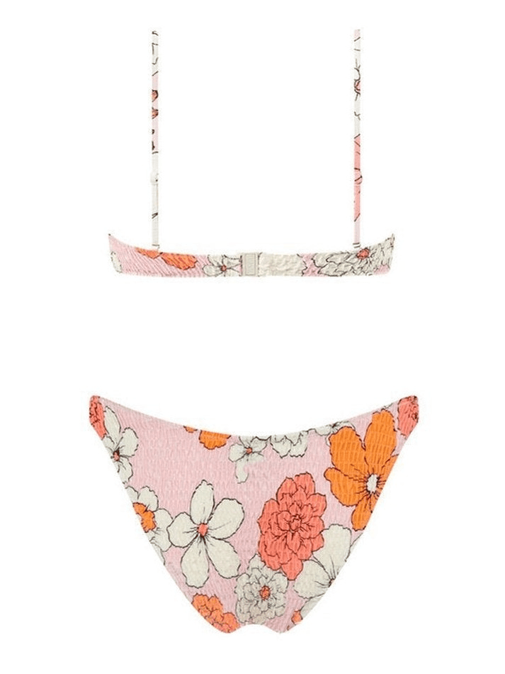 Gesmoktes Bikini-Set mit Blumenmuster