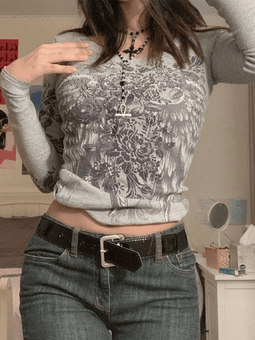 Crop Top mit Blumenmuster und Strasssteinen