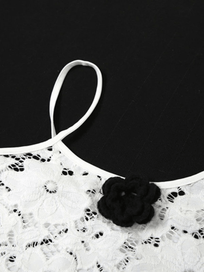 Flower Detail Lace Crop Cami Top