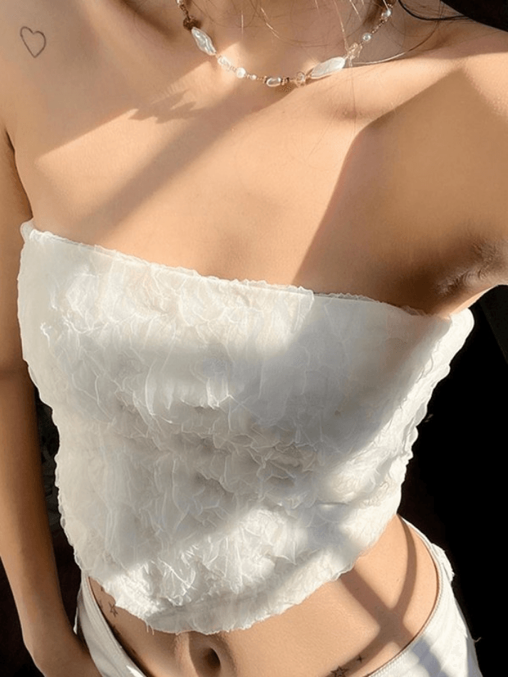 Flower Detail Smocked Bandeau Top