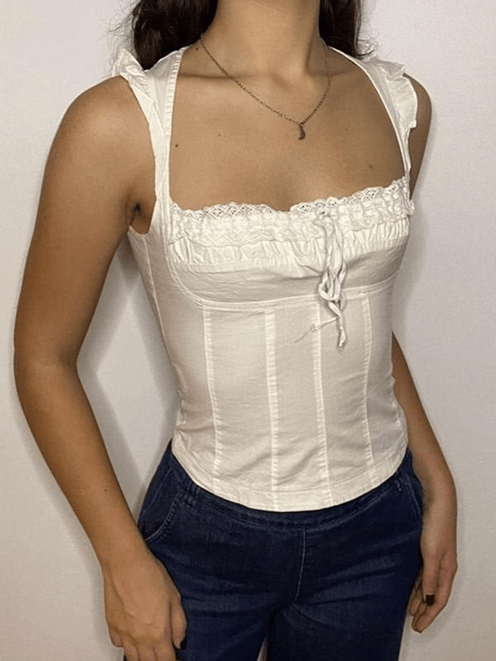 Flutter Sleeve Lace Up Corset Top
