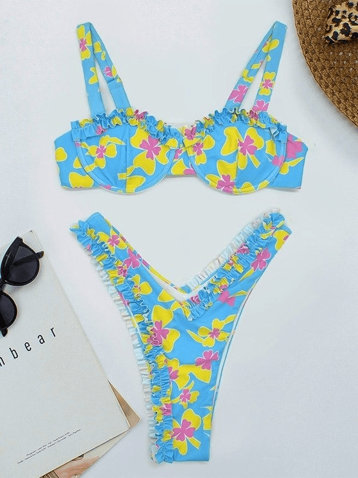 Bikini-Set mit Blumenmuster und Bügel und Rüschenbesatz