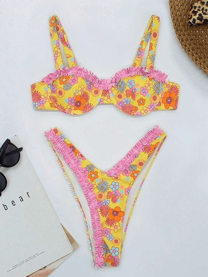 Bikini-Set mit Blumenmuster und Bügel und Rüschenbesatz